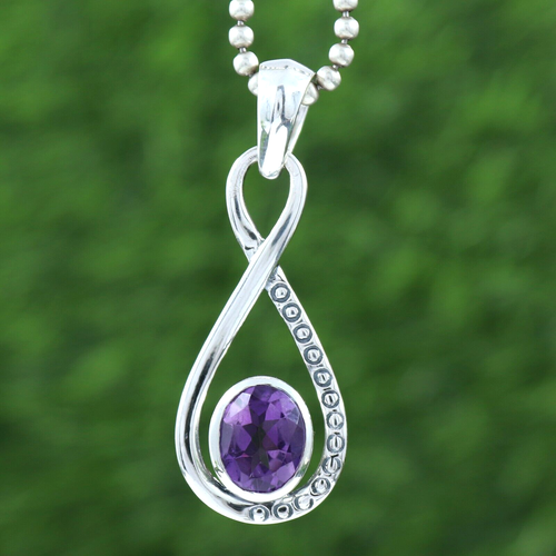 Natural Amethyst February Birthstone Sterling Silver Pendant Women Jewelry Gift - Picture 2 of 8