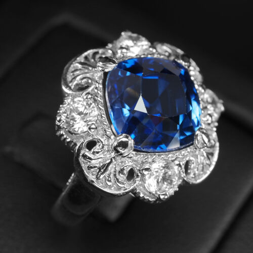 Regal Intense Blue Sapphire 5.70Ct 925 Sterling Silver Handmade Rings Size 5.75 - Picture 3 of 8