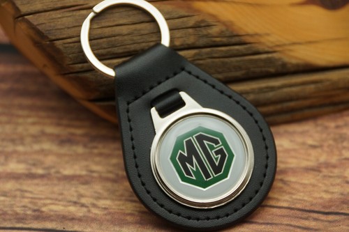 NEW RARE VINTAGE 1970's GREEN MG Leather AUTO CAR Key Chain Ring Fob NOS - Picture 2 of 6