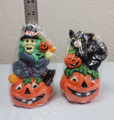 Candele vintage scolpite zucca strega sigillata e gatto nero sigillato - Foto 7 di 7