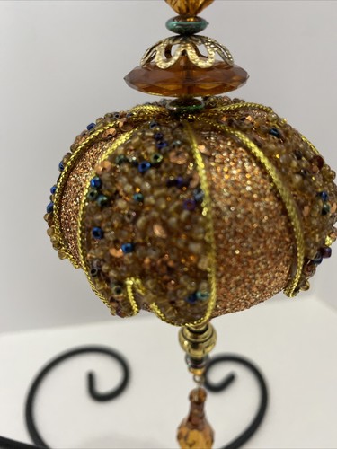 Fancy Christmas ORNAMENT Gold Crystals Glitter 7 1/2" - Picture 8 of 11