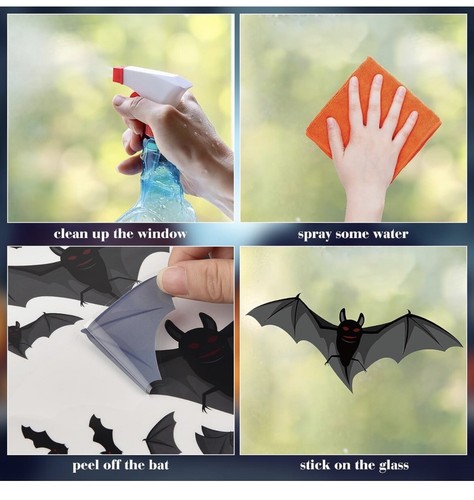 120 Pieces Halloween Window Clings Static Window Stickers Black Bats Spiders Z5 - Picture 6 of 8