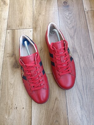GUCCI ACE BEE RED MEN LEATHER SNEAKERS SIZE 42 EU, 9 US, 8.5 GUCCI ACE BEE RED MEN LEATHER SNEAKERS SIZE 42 EU, 9 US, 8.5