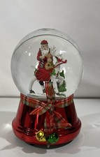 Vintage Christmas Snow Globe Santa Raindeer Christmas Tree Bells Music Box