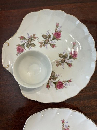 2er Set Vintage Snackteller rosébemalt Goldrand mit Teetasse Porzellan - Bild 4 von 8