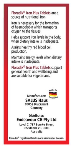 3 X Floradix Iron Plus 252 Tablets Vitamins B2 B3 B6 B12 Folic Acid German Made - Picture 4 of 6