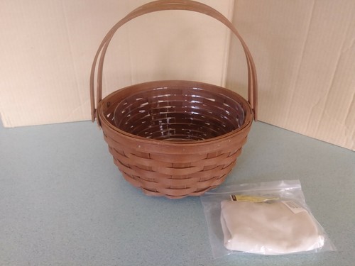 Longaberger Cesta Potluck Redonda en Marrón Rico, Juego de Forro y Protector de Lino NUEVO - Imagen 1 de 6