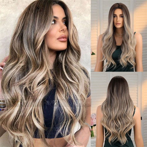 Wig Female Brown Long Medium Gradient Curly Hair Full Head Wig Fashion Big Wave - Picture 7 of 10
