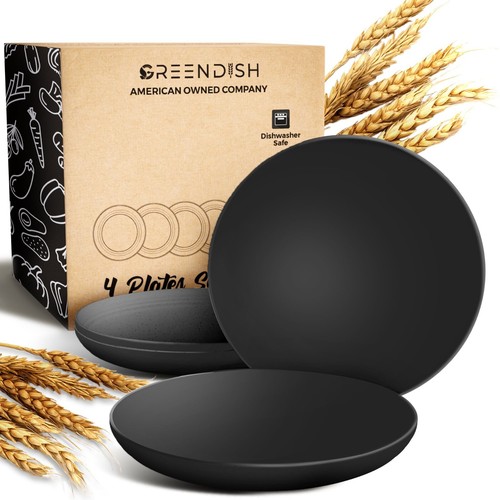 Wheat Straw Plates Set of 4 Unbreakable Plastic Dishes Dinner Microwave Safe - Picture 10 of 45