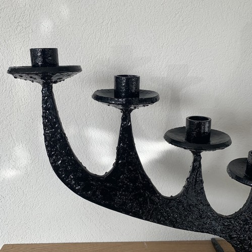 Brutaliste Chandelier Artisanal Fonte Goudron 7 Branches Vintage 1970 - Imagen 2 de 15