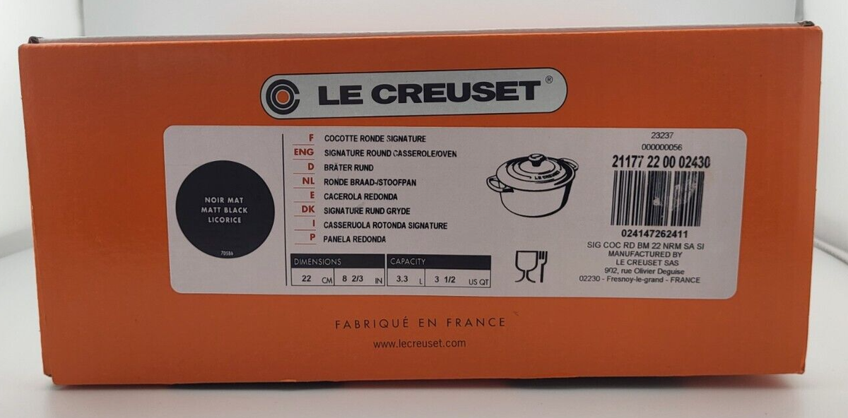 Le Creuset Dutch Oven #22 Signature - 3.5 Qt - Matt Black Licorice