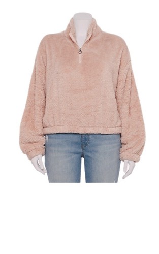 Junior 2X Sexy 1/4 Zip Cropped Ultra Soft Sherpa Pullover Light Green Orig:$42 - Picture 5 of 6