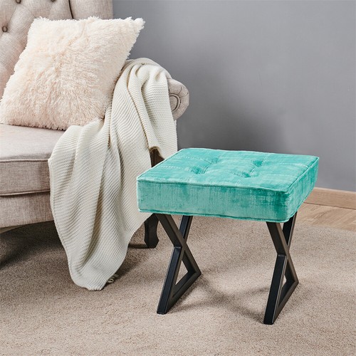 Taburete otomano tapizado de terciopelo para pies asiento de tocador con moderno metal X-Pag 17"" H - Imagen 36 de 107