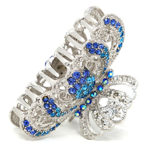 New Blue Rhinestone Imperial crown design high quality metal Hair Claws Clip - Picture 4 of 4