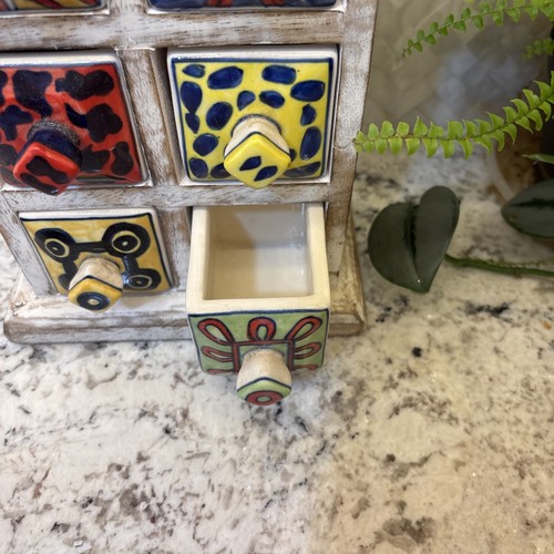 Pier 1 Wooden 10” Apothecary Cabinet Ceramic Drawers For Spices Tea Jewelry - Imagen 7 de 15