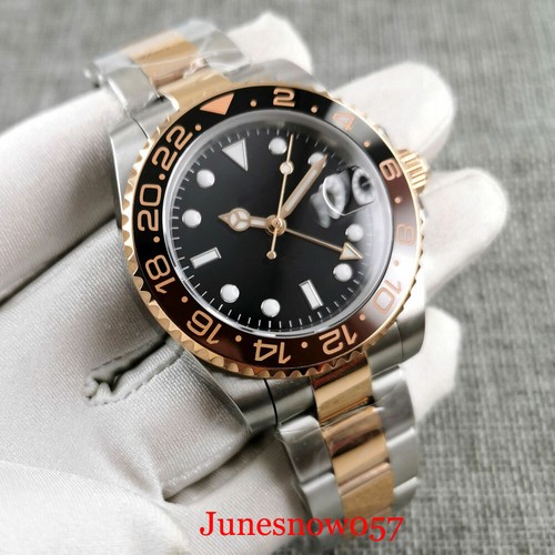 40mm Nologo GMT Rose Gold Root Beer Automatic Men Watch Oyster Strap Glide Lock - Picture 3 of 7