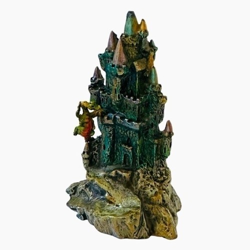 Medieval Castle Statue Cast Iron Castle with the Dragon Monument Castle Figurine - Imagen 2 de 5