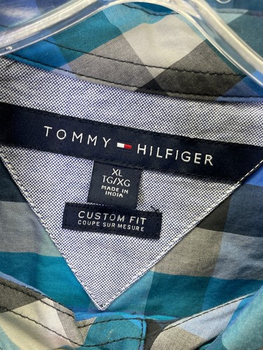 Camicia Tommy Hilfiger XL uomo blu a quadri con bottoni manica lunga cotone - Foto 3 di 9