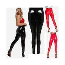 Women's Vinyl PVC Wet Look Shiny Disco Elasticated Ladies High Waist Leggings
