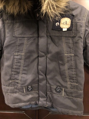IKKS Boys Blue Winter Coat With Hood Unique Patch Work & Embroidery Size 18mo - Picture 5 of 10
