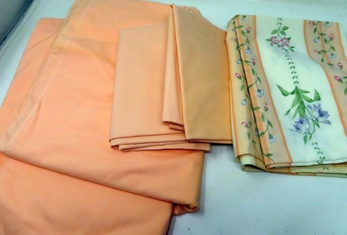 Double 4 Pillowcase Plus Flat Sheet No Iron Percale Peach Floralm Springs Cotton - Picture 1 of 13