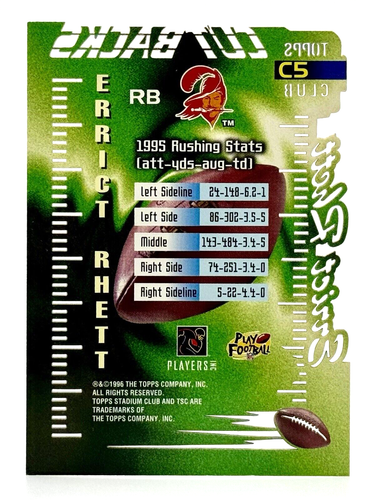 1996 Topps Stadium Club Cut Backs Errict Rhett Tampa Bay Freibeuter - Bild 2 von 2