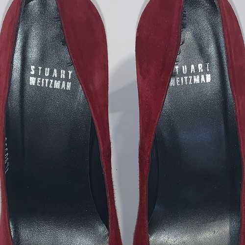 Tacones plataforma gamuza rojo borgoña STUART Weitzman talla 8M - Imagen 10 de 14