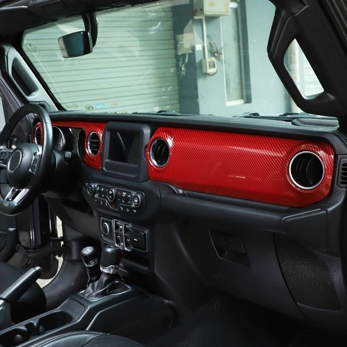 Red Carbon Fiber Center Console Dash Board Gear Trim For Jeep Wrangler JL JT 18+ - Foto 7 di 12