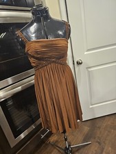 Cache Brown Beaded Sleeveless Flowey Pleated Gown 8
