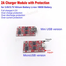 5V 2A USB Charger Module For 3.7V 4.2V Lithium Li-ion 18650 Battery + Protection