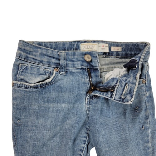 Old Navy Blue Jeans Girls Youth Sz 8 Skinny Stretch Embroiderd Adjustable Waist - Picture 6 of 19