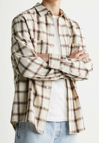 ZARA 'Textured Plaid Overshirt' Men's Soft Relaxed Fit Shirt Jacket L Brown NWT! - Picture 4 of 21