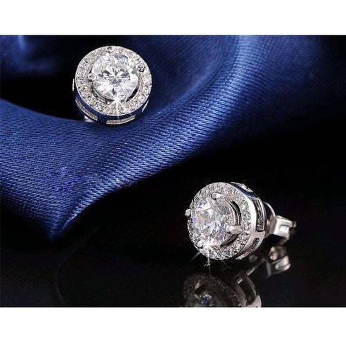 Real 18ct White Gold Plated Crystal Diamond Earring for Men's or boy's - Picture 4 of 7