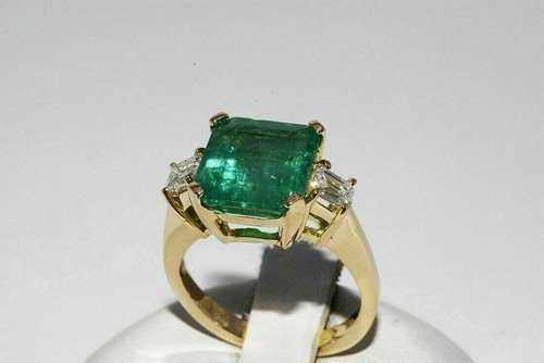 2Ct Lab-Created Emerald Solitaire Engagement Ring 14K Yellow Gold Over - Bild 4 von 5