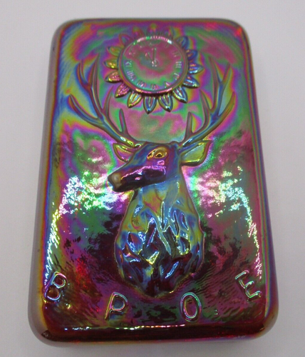 Fenton Iridescent Carnival Glass ~ ELK - BPOE Paper Weight Vintage Art Glass - Picture 2 of 3