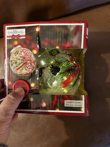 San Miguel Kohl's Glass Mini Orb Lighting Table Ornament Candy Cane Pine - Picture 8 of 9