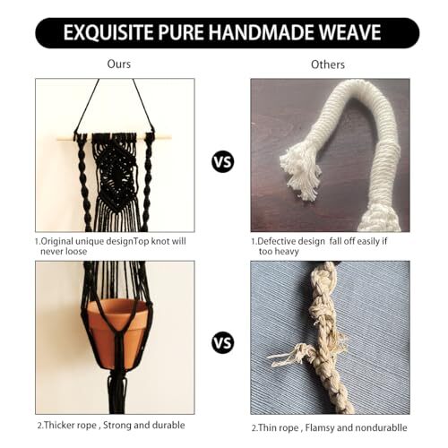 Schwarz Pflanzenaufhänger Makramee Hängepflanzgefäß für drinnen 2er-Pack Schwarz Holzaufhänger - Bild 5 von 7