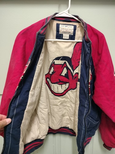 Vtg MLB Cleveland Indians Baseball Jacket Pinstripe Chief Wahoo Major League L - Picture 11 of 16