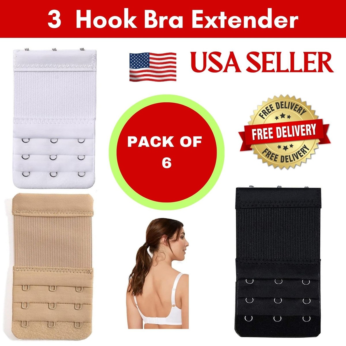 4 Pack White Black 3 Hook Bra Strap Extender Set Elastic Undergarment Extension 4 Pack White Black 3 Hook Bra Strap Extender Set Elastic Undergarment Extension