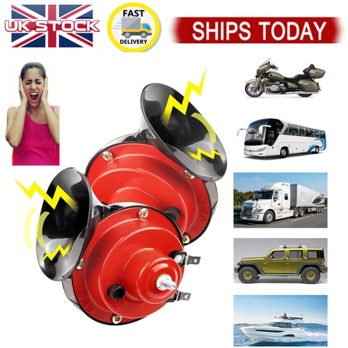 Car Horn 12v Twin Snail Set Loud Dual Tone Fittings Truck Van Boat Siren 120Db - Picture 2 of 9