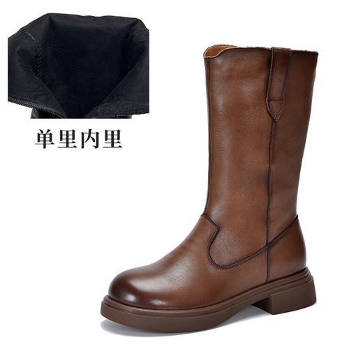 Damen Leder Reißverschluss Ritter Stiefel Winter Mittelhoher Absatz Plüsch Rindsleder Zwischensohle Stiefel - Bild 8 von 28