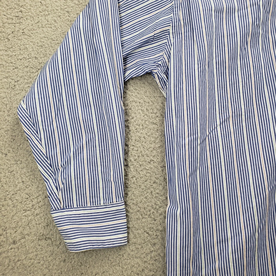 Рубашка мужская Meeting Street 16 1/2 33 белая синяя в полоску с воротником на пуговицах сделано в США - Изображение 2 из 4