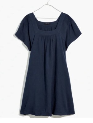 madewell lightspun butterfly square neck mini dress MADEWELL Womens Dress Sz Small Navy Blue Butterfly Lightspun Gauze Square  Neck