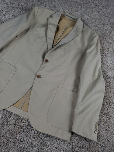 Barneys New York Blazer Jacket Size 56/42 Mens Beige Cotton 2 Button Italy Made - Picture 2 of 18