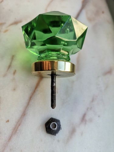 ANTIQUE / Vintage DRAWER KNOB GREEN Glass / CRYSTAL - 55 mm