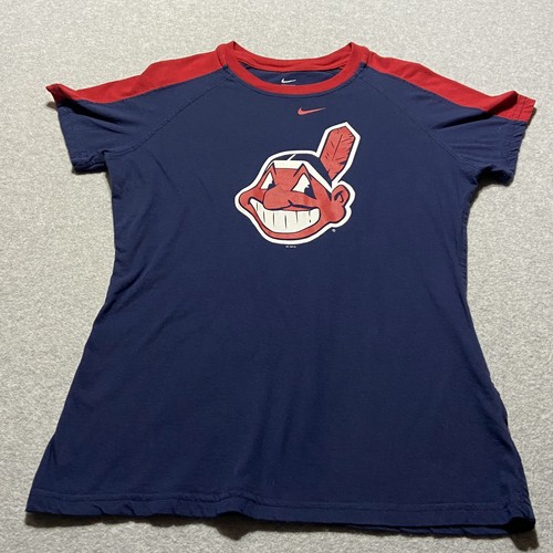 Nike Cleveland Indians Chief Wahoo Women's T-Shirt Medium Red Blue Tribe MLB
