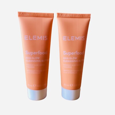 ELEMIS SUPERFOOD AHA GLOW CLEANSING BUTTER (NWOB/2 Travel Sizes@ 20ml ea/Sealed)