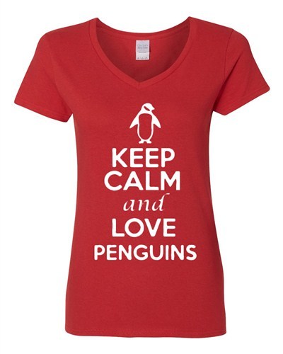V-Neck Ladies Keep Calm And Love Penguins Cute Bird Animal Lover T-Shirt Tee - Picture 7 of 10