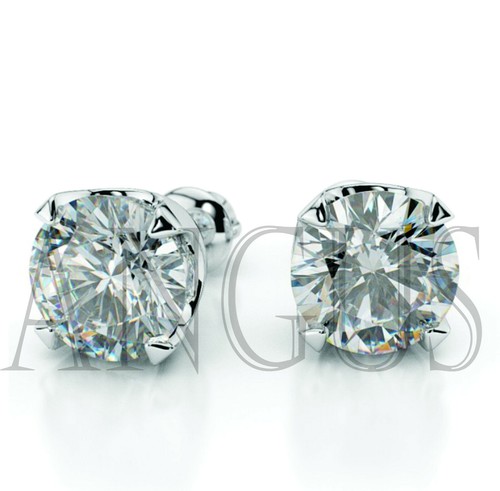 Pendientes MOISSANITA D/VVS1 Redondos 3 Ct Tachuelas Oro Blanco 14K Sólido Tornillos Traseros - Imagen 1 de 5