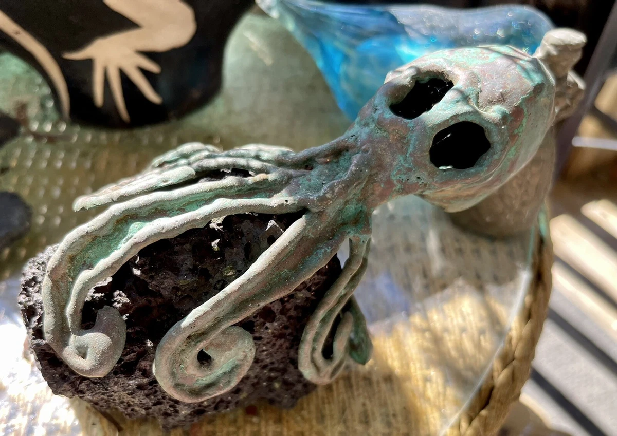 Copper Octopus table Sculpture Statue on lava base 6" oxidized ocean sea  squid | eBay